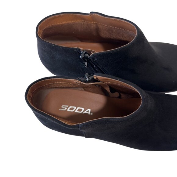 Soda Black Faux Suede Ankle Booties With Low Block Heel & Side Zipper - Picture 6 of 14
